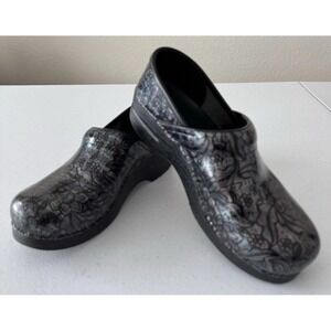 Dansko Iridescent Floral Embossed Leather Clogs Women's Size 38 US 7-7.5